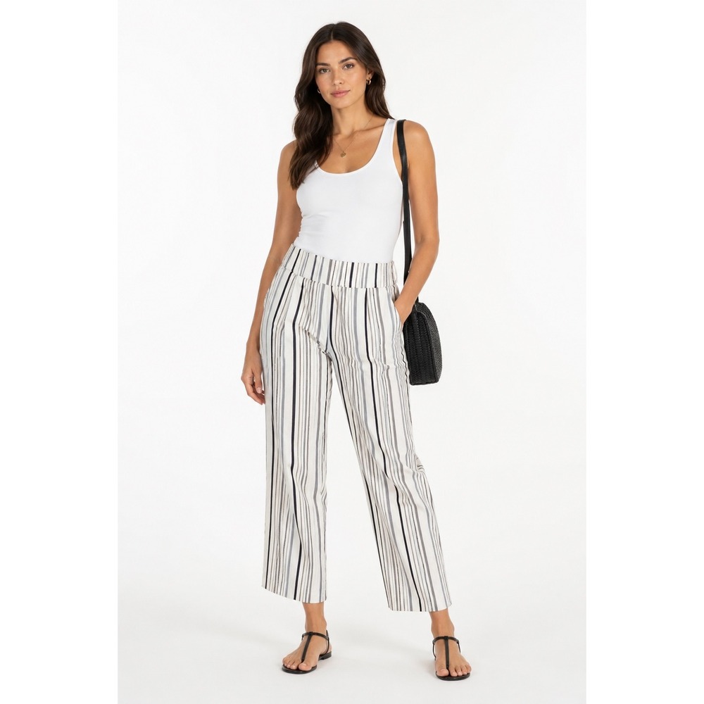 Zac &‎ Rachel Striped Pants Women 12 White Navy Blue Stretch Straight Nautical